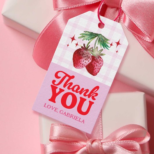 Bedankt Waterverf Strawberry Pink Plaid Cadeaulabel