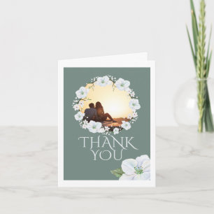 Bedankt White Apple Blossom Wreath Photo Wedding Kaart