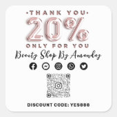 Bedankt Winkelen 20% Korting QR CODE Logo Korting Vierkante Sticker (Voorkant)