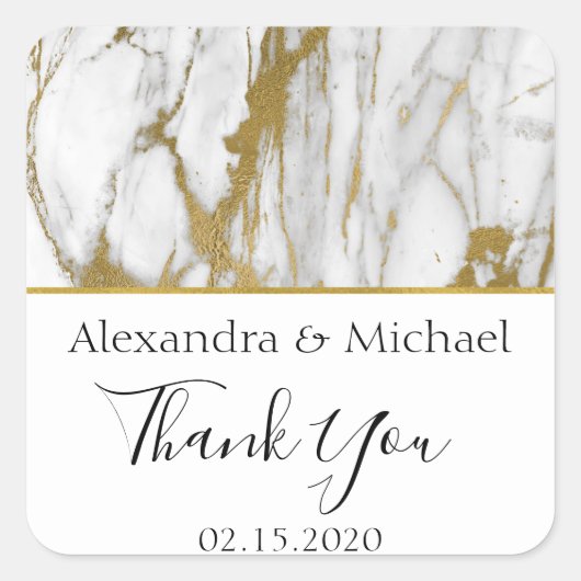 Bedankt Wit en Goud Elegant Marmer Vierkante Sticker (Voorkant)