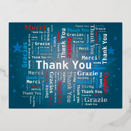 Bedankt Word Cloud - 5 Talen - Deep Blue Folie Feestdagen Briefkaart