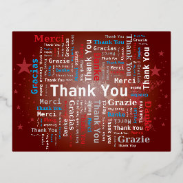 Bedankt Word Cloud - 5 Talen - Rood Folie Feestdagen Briefkaart