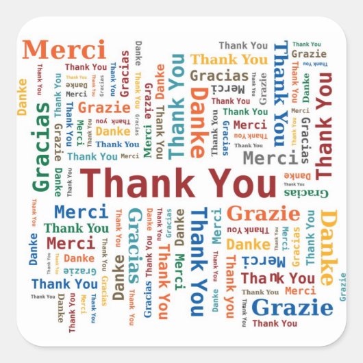 Bedankt Word Cloud in 5 talen Vierkante Sticker (Voorkant)