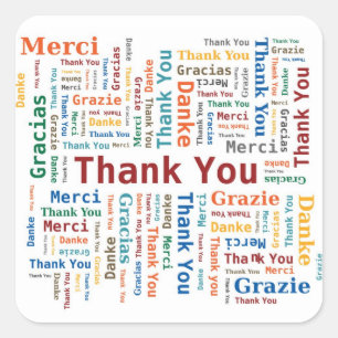 Bedankt Word Cloud in 5 talen Vierkante Sticker