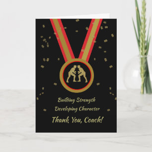 Bedankt Wrestling Coach Black Gold en Red Medal Kaart