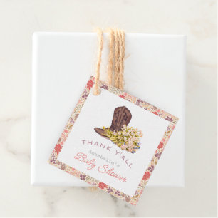 Bedankt Y'all Cowboy Boot & Bouquet Baby shower Bedankjes Labels
