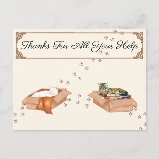 Bedankt zijn voor al je hulp! Katten in dozen, dan Briefkaart (Voorkant)