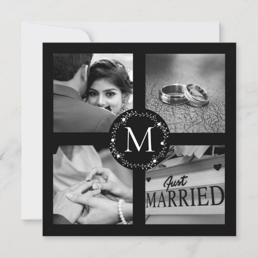 Bedankte Monogram Getrouwde Fotocollage Kaart (Voorkant)