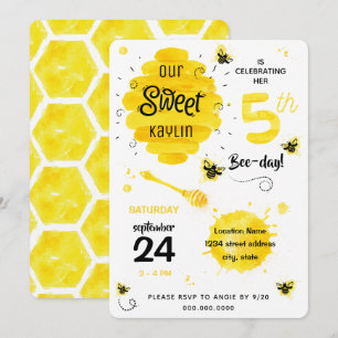 Beday Honey Bee Yellow 5th Birthday Party Kaart