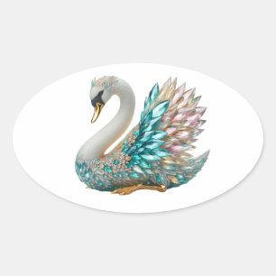 Bedazzled Diamanten Zwaan Goud Kristal Bling Ovale Sticker