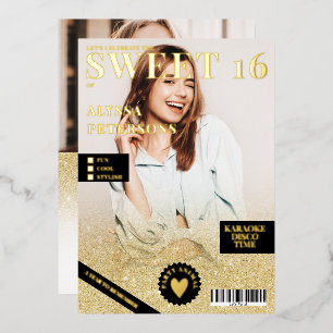 Bedekking van tijdschrift 2 foto's goud glitter om folie uitnodiging