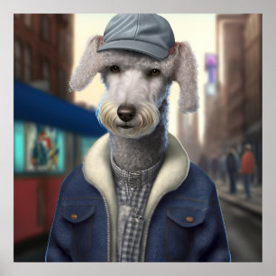 Bedlington Terrier Hipster Dog Poster