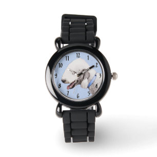 Bedlington Terrier Painting - Originele Dog Art Horloge