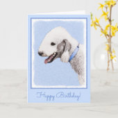 Bedlington Terrier Painting - Originele Dog Art Kaart (Gele Bloem)