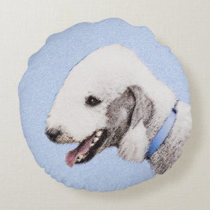 Bedlington Terrier Painting - Originele Dog Art Rond Kussen