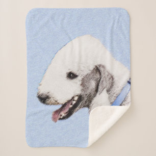 Bedlington Terrier Painting - Originele Dog Art Sherpa Deken