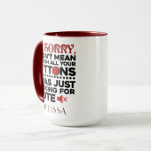 Bedoel niet om je Buttonnen 's avonds te drukken. Mok (Voorkant links)