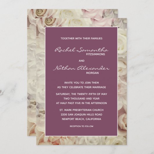 Bedrag van de Rozen en Amaranth Pink Wedding Invit (Voorkant / Achterkant)