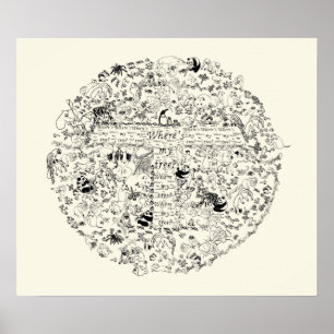 Bedreigde Dieren Bomen Planeet Aarde Tekening Kuns Poster