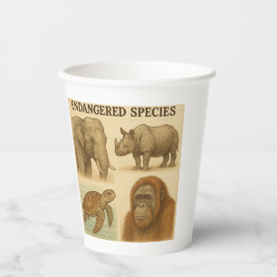 Bedreigde diersoorten illustratie papieren bekers