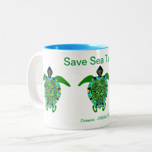 Bedreigde diersoorten - Save Zee TURTLES- Tweekleurige Koffiemok