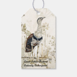 Bedreigde handgeschilderde grote Indische bustard Cadeaulabel