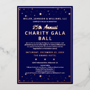 Bedrijf Charity Gala Ball Elegant Blue Roos Gold Folie Uitnodiging
