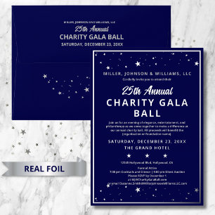 Bedrijf Charity Gala Ball Elegant Blue Silver Folie Uitnodiging