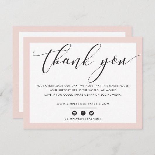 BEDRIJF DANK U elegant zwart-wit roze LOGO Bedankkaart (Voorkant / Achterkant)