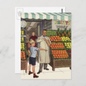  bedrijf, fruitstandaard met kruidenierswaren briefkaart (Voorkant / Achterkant)