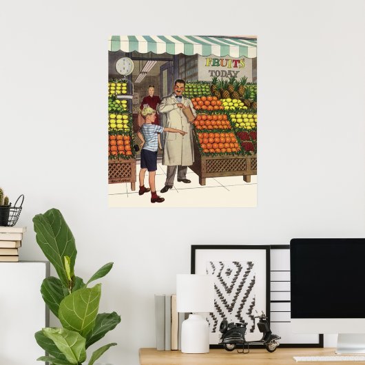 bedrijf, fruitstandaard met kruidenierswaren poster (Thuiskantoor)