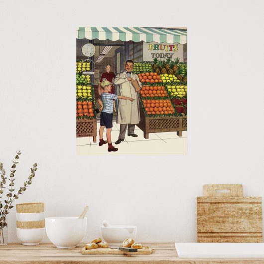 bedrijf, fruitstandaard met kruidenierswaren poster (Keuken)