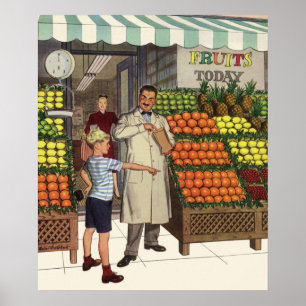  bedrijf, fruitstandaard met kruidenierswaren poster