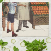  bedrijf, fruitstandaard met kruidenierswaren theedoek (Gevouwen)