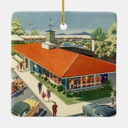 bedrijf, jaren 50 Familie Restaurant Diner Keramisch Ornament (Achterkant)