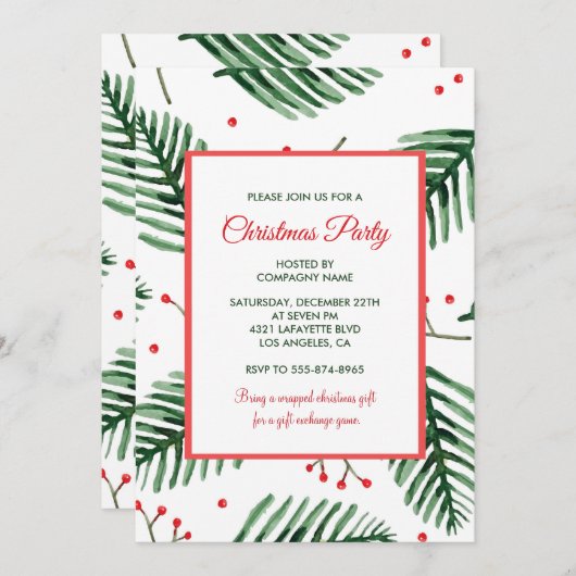 Bedrijf Kerstfeest Elegant Evergreen Kaart (Voorkant / Achterkant)