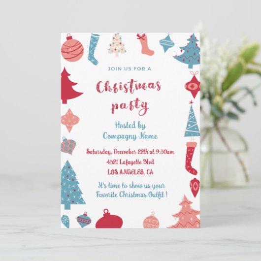 Bedrijf Kerstfeest Nodig Schattige roze en blauw u Kaart (Staand voorkant)