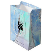 Bedrijf Logo Blauw Glitter Agate Paper Small/ Medium Cadeauzakje (Voorkant Gekanteld)
