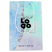 Bedrijf Logo Blauw Glitter Agate Paper Small/ Medium Cadeauzakje (Voorkant)