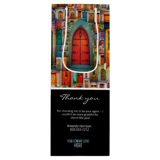 Bedrijf Logo Deuren Dank u Cliënt Gift Wijn Cadeautas (Voorkant)