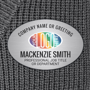 Bedrijf Logo Geborsteld Grijs Kleur Plastic Ovaal Naamplaatje