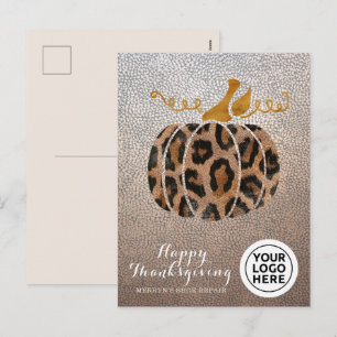 Bedrijf Logo Happy Thanksgiving Leopard Pumpkin Feestdagenkaart