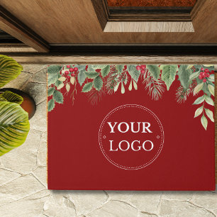 Bedrijf Logo Kerst Bloemen Rode Deurmat