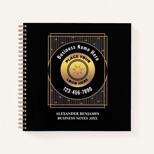 Bedrijf Logo Modern Gold Black Custom Notitieboek (Voorkant)