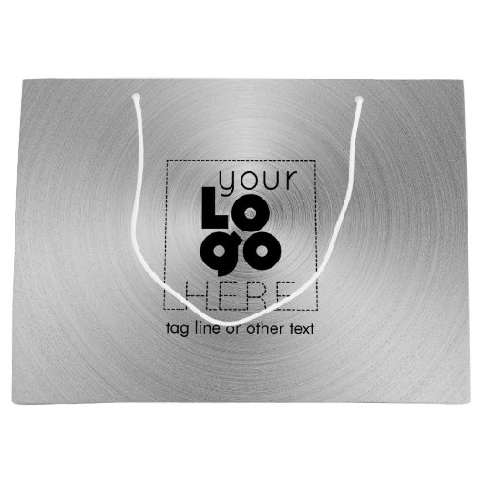 Bedrijf Logo op Modern Radial Brushed Silver Metal Groot Cadeauzakje (Voorkant)