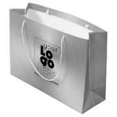 Bedrijf Logo op Modern Radial Brushed Silver Metal Groot Cadeauzakje (Achterkant Gekanteld)