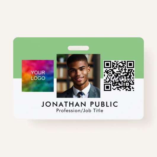 Bedrijf Logo QR Code Medewerker Modern ID Badge (Voorkant)