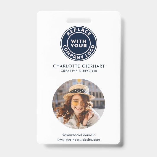 Bedrijf Logo QR Code Modern Medewerker Foto ID Badge (Front)