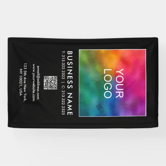 Bedrijf Logo QR Code Moderne Sjabloon Verticaal Spandoek (Horizontaal)