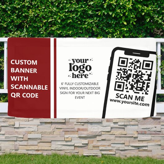 Bedrijf Logo QR Code Vinyl Donkerrood Indoor Outdo Spandoek